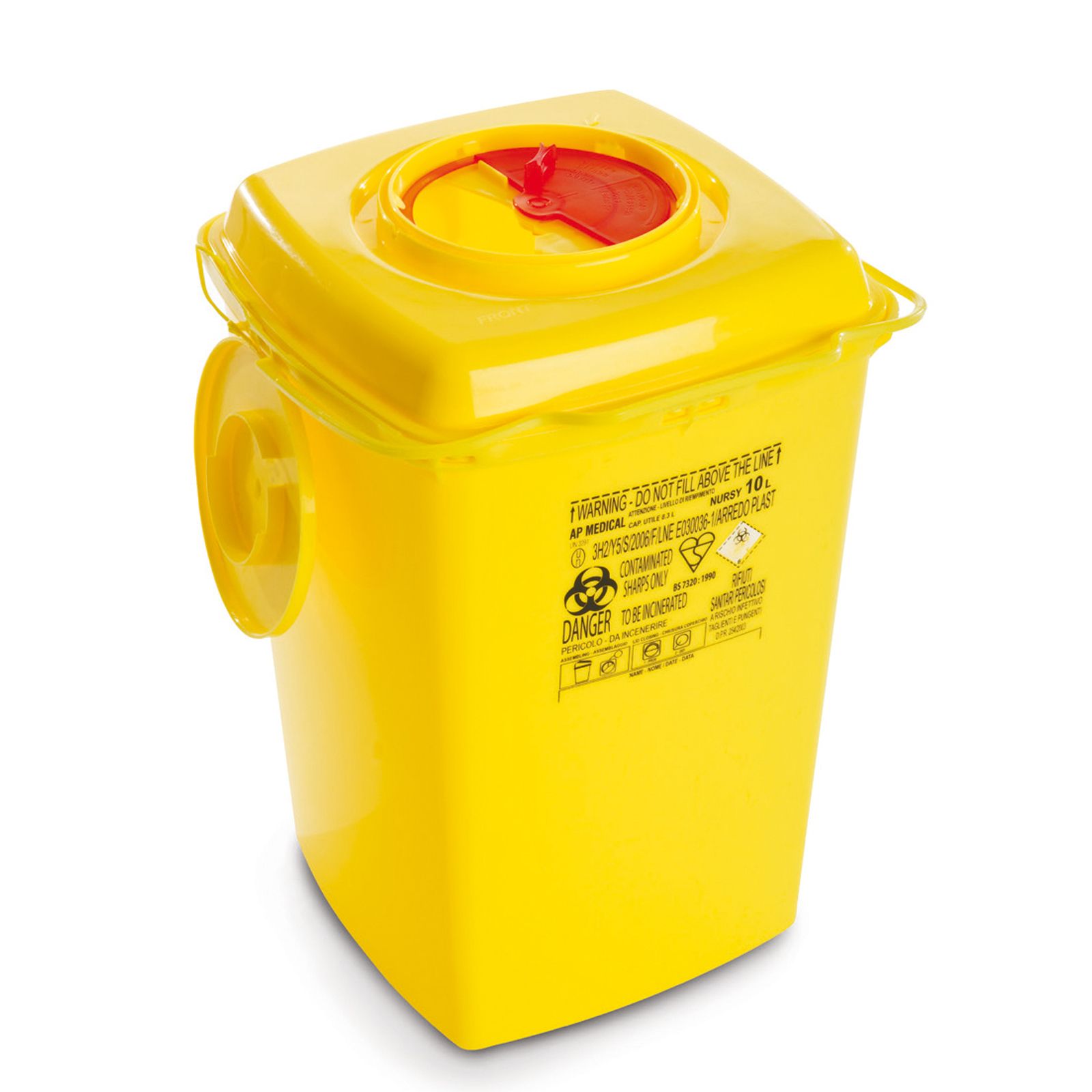 NURSY Контейнер для збору та утилізації голок і медичних відходів ємкість 10 л. (з PP, квадратний)